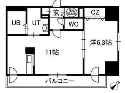 フローラ中の島(1LDK/6階)の間取り写真