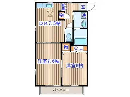 グレイスコートK(2DK/2階)の間取り写真