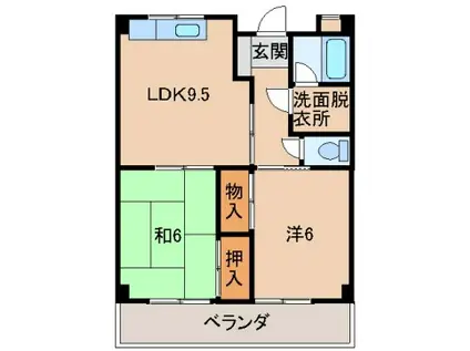 グリーンフル小雑賀(2LDK/5階)の間取り写真