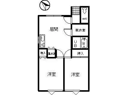 セレスト文苑(2DK/2階)の間取り写真