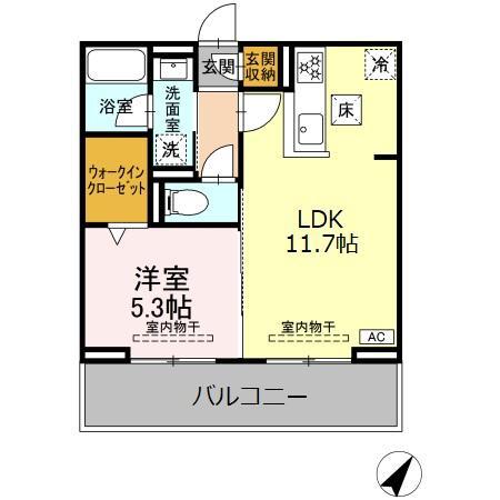 セレーナ東静岡(1LDK/1階)の間取り写真