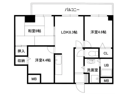 パイン北野田(3LDK/3階)の間取り写真