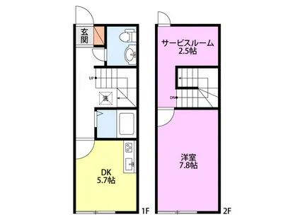 メゾンノーサイドB棟(1SDK/2階)の間取り写真