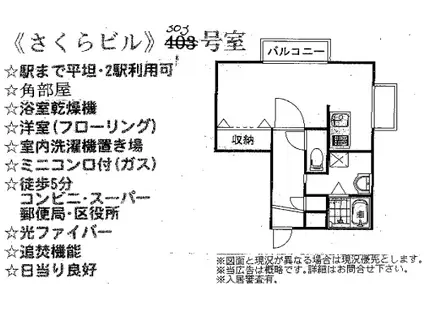 さくらビル(ワンルーム/3階)の間取り写真