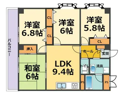 HACHIBUSE鳴尾(4LDK/4階)の間取り写真
