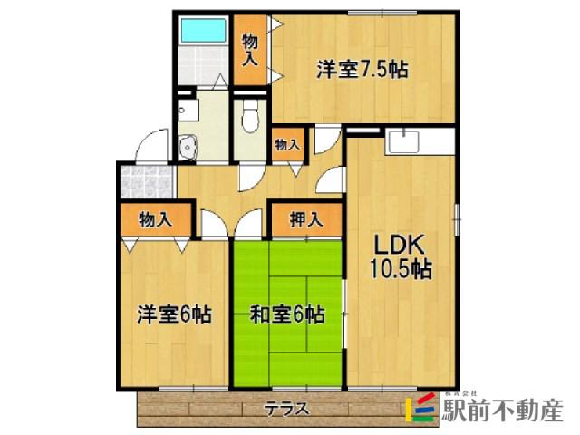 ヴィルヌーブB棟(3LDK/2階)の間取り写真