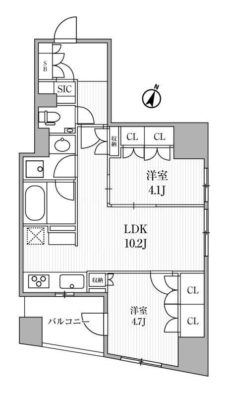 ディームス大手町ノース(2LDK/9階)の間取り写真