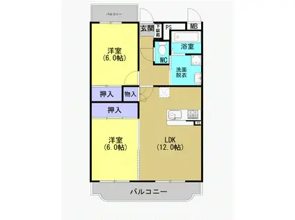 グランディールIII(2LDK/1階)の間取り写真