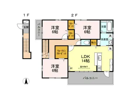 D-ROOM大門(3LDK/2階)の間取り写真