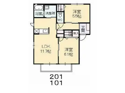 スプリングヒルズ虹ヶ丘 A(2LDK/2階)の間取り写真