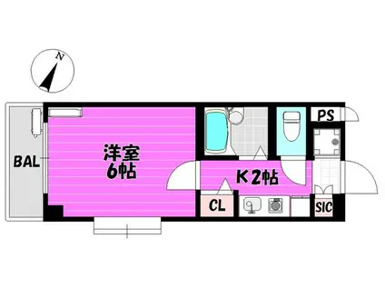 ショコラII(1K/3階)の間取り写真