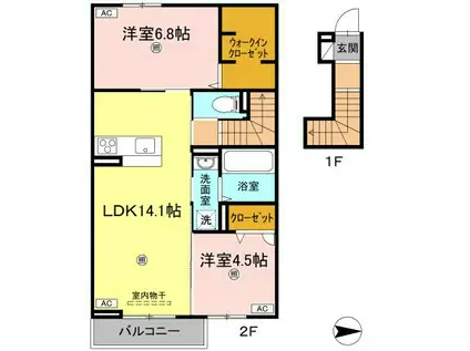 オリエンタルコ一ト南田宮(2LDK/2階)の間取り写真