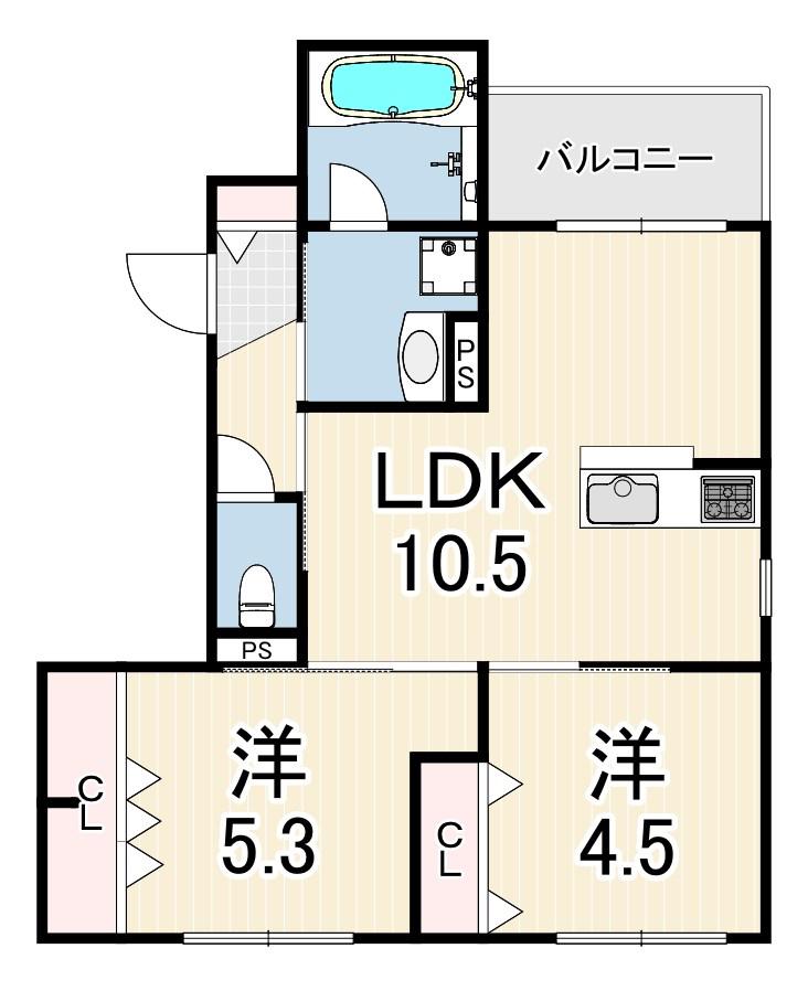 尼崎市南武庫之荘3丁目ヘーベルメゾン(2LDK/3階)の間取り写真