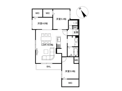 ブランシャール山の手3-2(3LDK/4階)の間取り写真