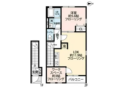 アムールキューダブリューエー(1SLDK/2階)の間取り写真