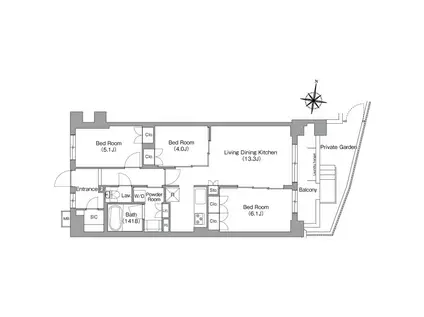 ミレーネ神戸住吉本町(3LDK/1階)の間取り写真