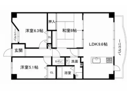 姫路シティハイツ(3LDK/1階)の間取り写真