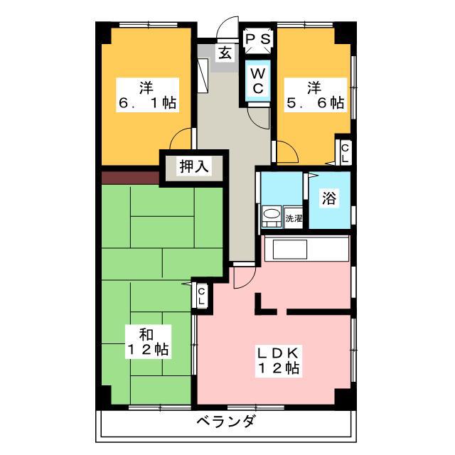 サングリーン河田(3LDK/5階)の間取り写真