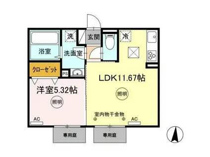DーROOMシャンヴル(1LDK/1階)の間取り写真