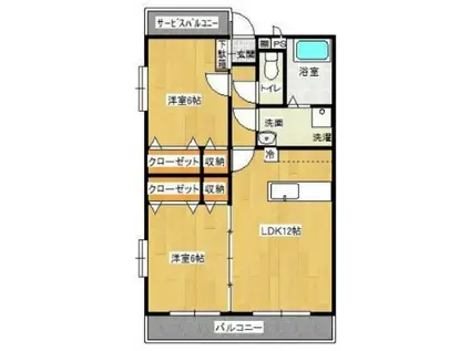 ロイヤルクレッセント(2LDK/3階)の間取り写真