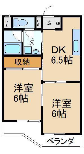 マルエス牧野駅前グランドビル(2DK/4階)の間取り写真