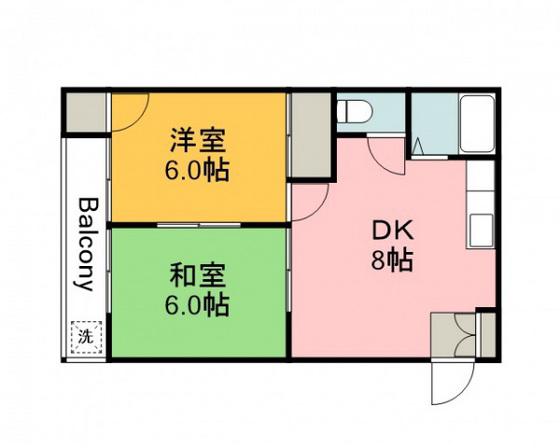 海田町田中マンション(2DK/3階)の間取り写真