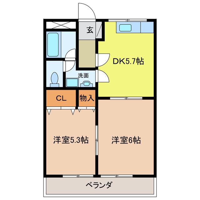 メゾンユニベール(2DK/2階)の間取り写真