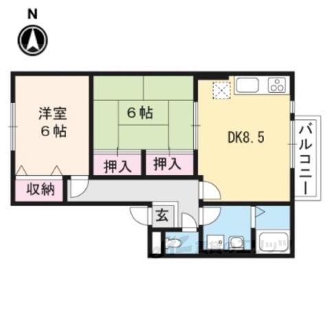 エーデルハイム千代川A棟(2DK/2階)の間取り写真