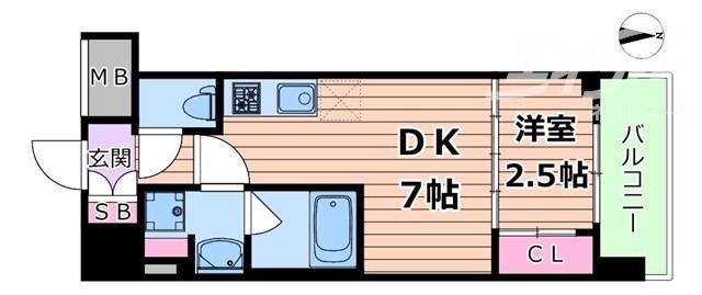コンフォリア新大阪宮原Q(1DK/6階)の間取り写真