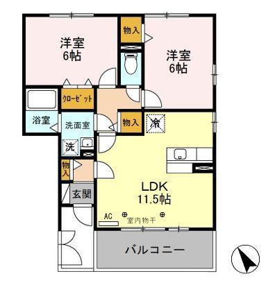 ビューバレー星の宮 E(2LDK/2階)の間取り写真
