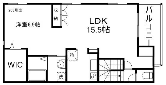 ラシュレ三鷹(1LDK/2階)の間取り写真