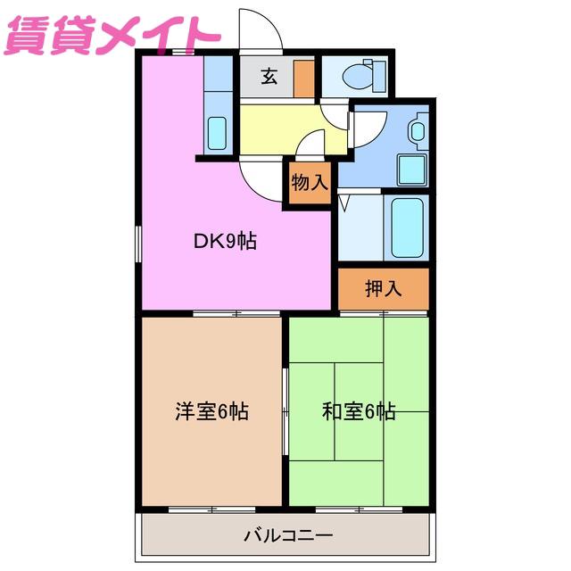 ピースハイツ(2DK/2階)の間取り写真