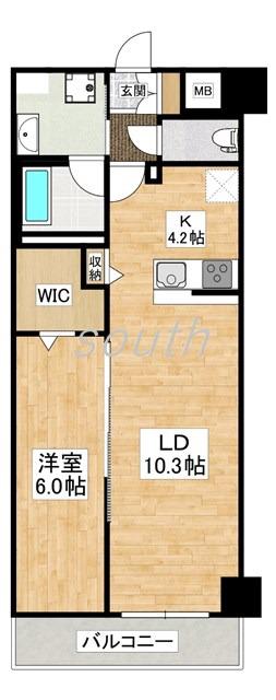 ベルンガーデン勝山北(1LDK/6階)の間取り写真
