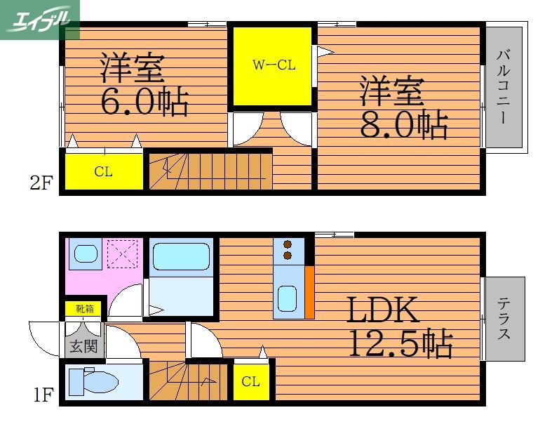 BLISS COURT D棟(2LDK/1階)の間取り写真