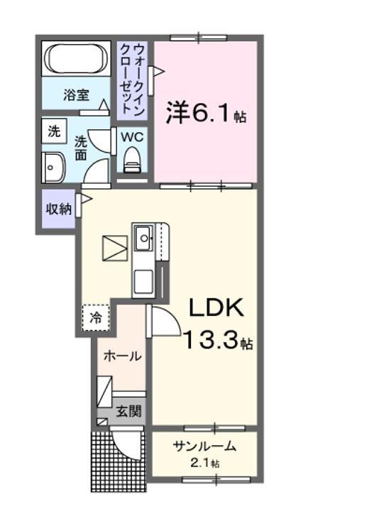 メゾングレーヌ勝原B(1LDK/1階)の間取り写真