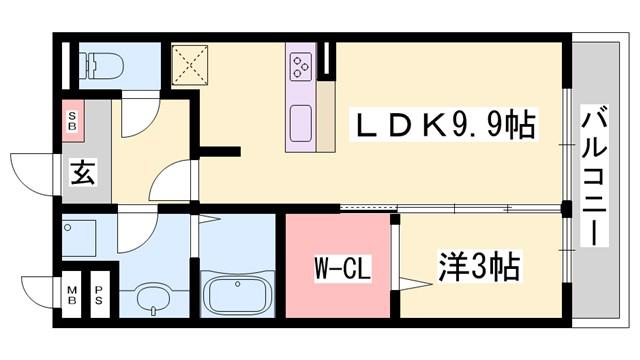 セジュール町坪(1LDK/3階)の間取り写真