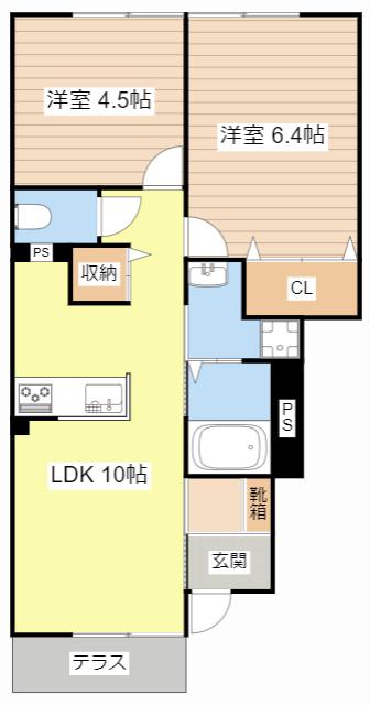 アルブルパイン瀧町(2LDK/2階)の間取り写真