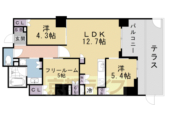 ジオ山科椥辻ノース(3LDK/1階)の間取り写真