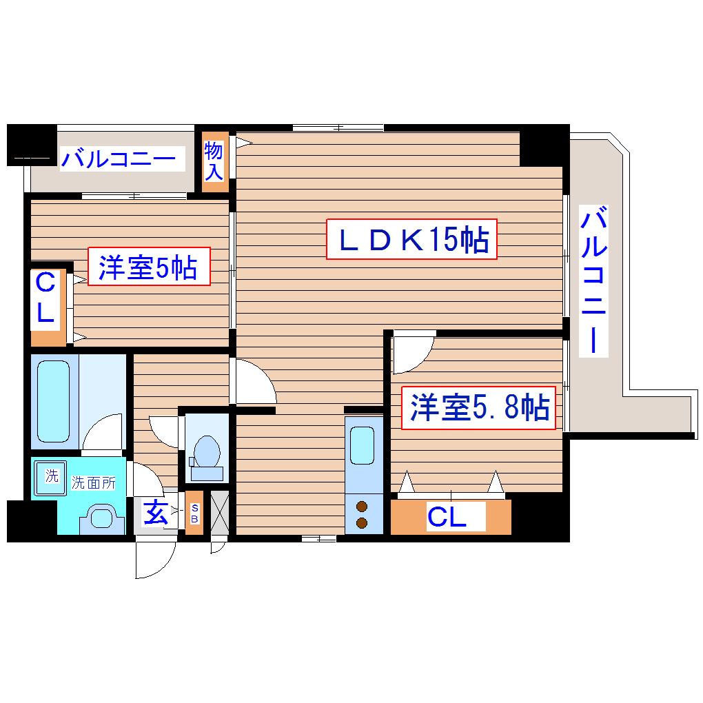 フェリース(2LDK/5階)の間取り写真