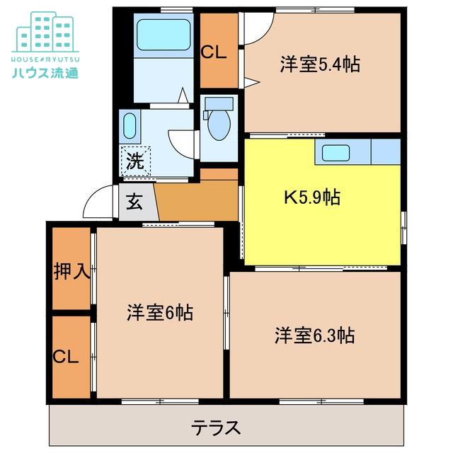 バリュージュ大我C棟(3K/1階)の間取り写真