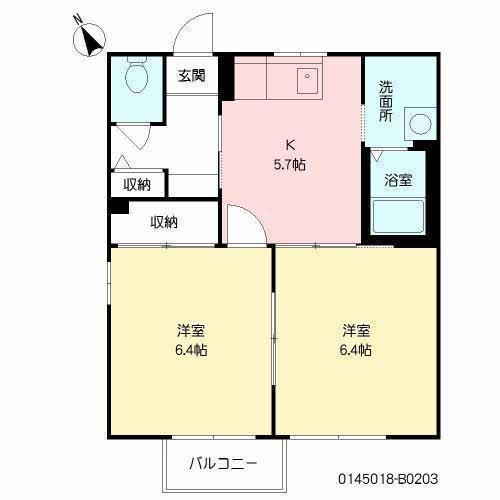 カメリアタウン弐番館(2DK/2階)の間取り写真