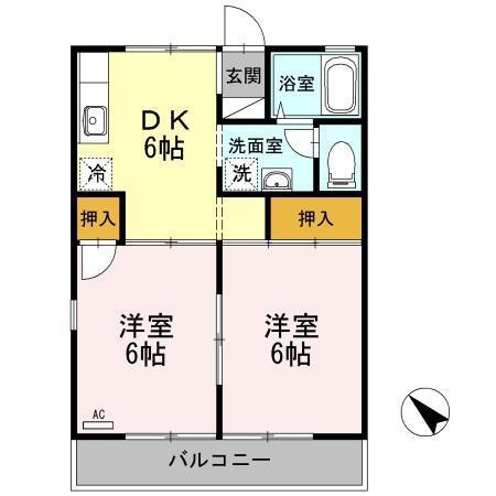 セジュール東和田B棟(2DK/2階)の間取り写真