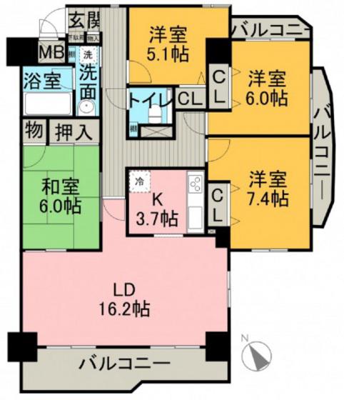 シャルマン古江(4LDK/8階)の間取り写真