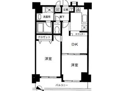 パレステュディオ日本橋浜町駅前(2DK/13階)の間取り写真