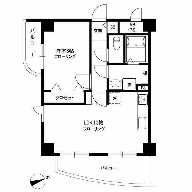 ボナール桜新町(1LDK/6階)の間取り写真