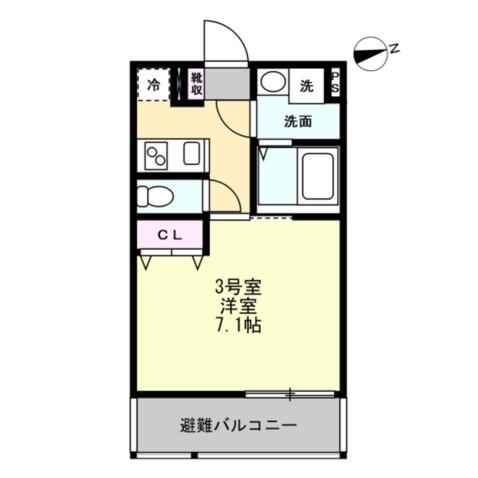 ベイルームヒルズ三ツ境(1K/2階)の間取り写真