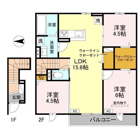 トリシア東太子(3LDK/2階)の間取り写真