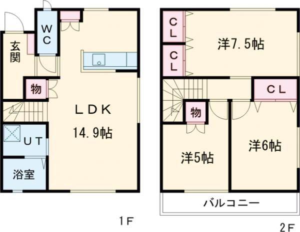 平松町メゾネットII(3LDK/1階)の間取り写真