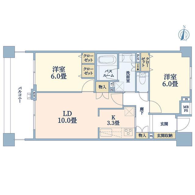 ライオンズ東京根岸レジデンス(2LDK/4階)の間取り写真