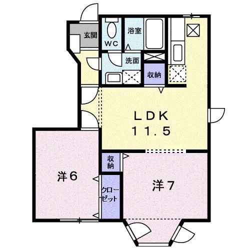 サンライトフォレスタB(2LDK/1階)の間取り写真